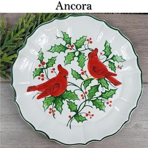 Ancora Cardinal Birds Holly & Berries Christmas Serving Platter Made In Italy